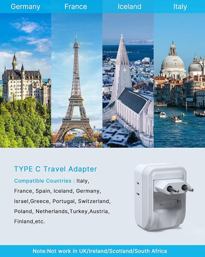 3 Pack European Travel Plug Adapter, VINTAR Foldable International Power Adapter with 4 AC Outlets 3 USB Ports(2 USB C), Type C Adaptor Charger for US to Most of Europe EU Italy Spain France Iceland