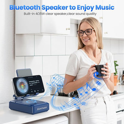 Jteman Gifts for Men Women - Bluetooth Speaker with Cell Phone Stand and Wireless Charger,Wireless Charging Stand Phone Holder for Desk Birthday Gift Idea for Dad Mom (Blue)
