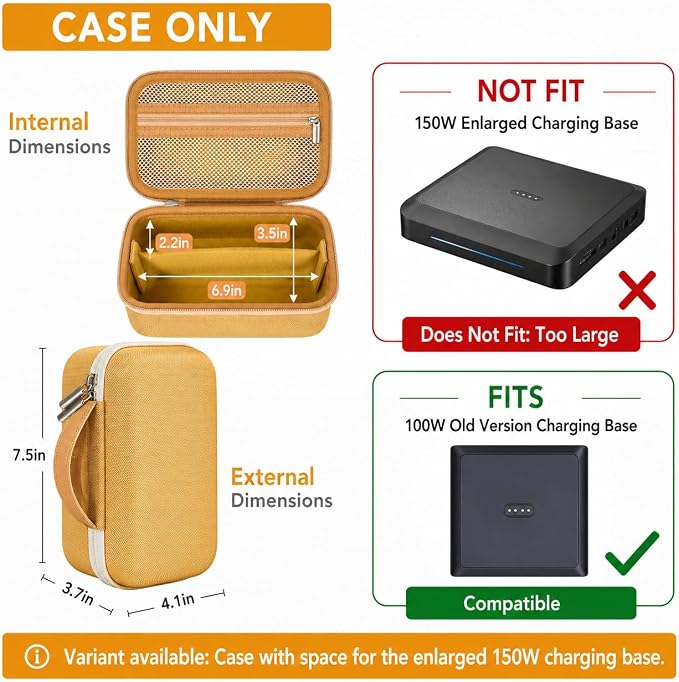 Laptop Power Bank Case for Anker 25000& Prime 27650, Gold | Organizes the Power Bank, Small Cables and 100W Charging Base; Larger 150W Charging Base Does Not Fit, Case Only