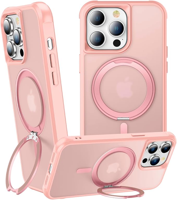 360° Magnetic Swivel Ring for iPhone 14 pro max case, Built-in Metal Stand and Ring Holder, Magsafe Compatible, Military Grade Protection, Shock Resistant - Pink