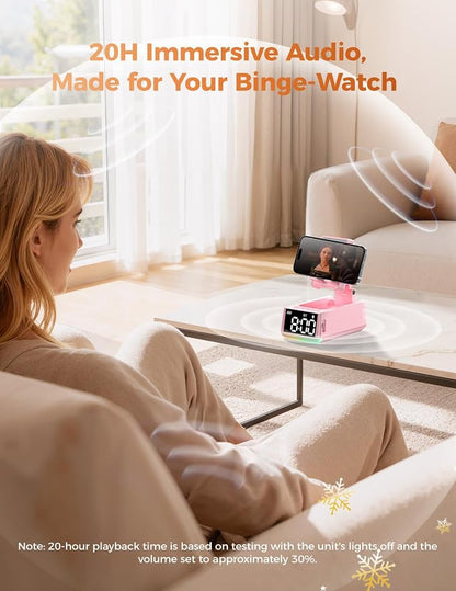Bluetooth Speaker Birthday Gift for Women:Induction Cell Phone Stand HD Sound Easter Basket Stuffers For Teens Girls,Anti-Slip Phone Holder Kitchen Gadget Women Mom Wife Girlfriend Galentines(Pink)