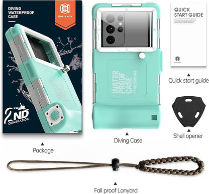 𝟐𝟎𝟐6 Underwater Snorkeling Diving Phone Case for iPhone 17/16/15/14/13/12/11 Pro Max/XR/XS/X Galaxy S8/S9/S10, 50ft/15m Professional Scuba Dive Waterproof, Grass Blue
