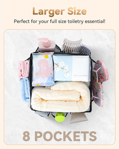 Temede Mesh Shower Caddy Tote, Large Shower Caddy Basket Portable, Quick Dry Hanging Toiletry Bag, 8 Storage Pocket Handle Bath Organizer for College Dorm, Gym, Camp, Travel