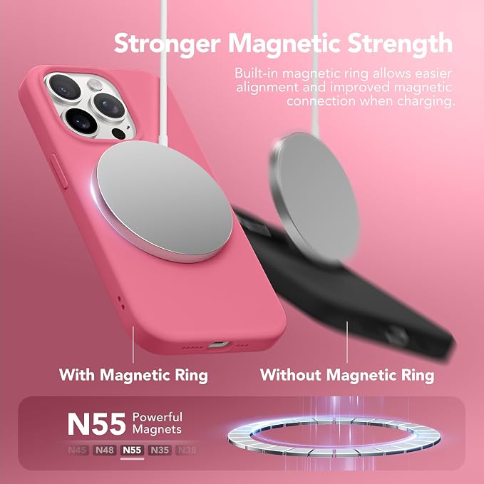 GONEZ Magnetic for iPhone 15 Pro Case, Compatible with MagSafe, [Screen Protector + Camera Lens Protector], Silicone Shockproof Anti-Scratch Protective Phone Case 6.1 inch, Wild Rose