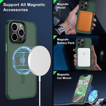 MOCCA Strong Magnetic for iPhone 12 Pro Max Case,[Compatible with Magsafe][Glass Screen Protector+Camera Lens Protector] Slim Thin Shockproof Cover Phone Case for iPhone 12 Pro Max 6.7",Midnight Green
