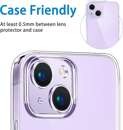 Compatible with iPhone 14 and iPhone 14 Plus Camera Lens Protector, Anti-Scratch Tempered Glass Camera Screen Protector Shockproof Full Protective Camera Cover Case Friendly Lens Cover-Purple