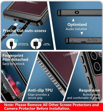 SPIDERCASE Designed for Samsung Galaxy S22 Ultra Case Waterproof, Built-in Screen Protector Full Protection Heavy Duty Shockproof Anti-Scratched Rugged Case, Black