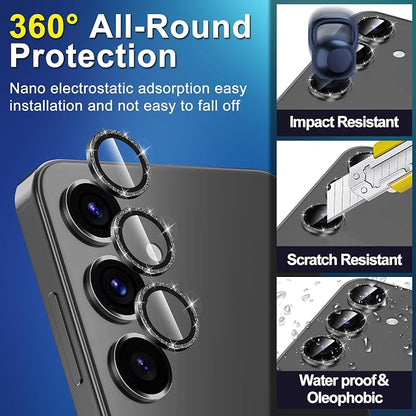 for Samsung Galaxy S25 Plus Camera Lens Protector, Electroplated Matte Back with 9H Tempered Glass Lens Protector, [Strong Adsorption] [Case-Friendly] Metal Ring HD Clear Lens Cover,BlackShiny