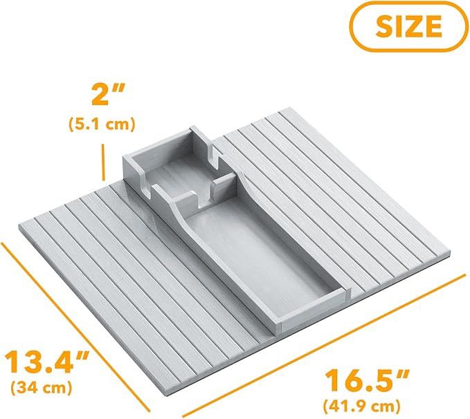 SpaceAid Bamboo Couch Cup Holder, Anti Falling Foldable Sofa Armrest Tray with Cup Holder, Couch Arm Side Table Organizer for Drink Cup Remote Snacks (Gray) (Pack of 2)