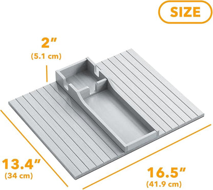 SpaceAid Bamboo Couch Cup Holder, Anti Falling Foldable Sofa Armrest Tray with Cup Holder, Couch Arm Side Table Organizer for Drink Cup Remote Snacks (Gray) (Pack of 2)