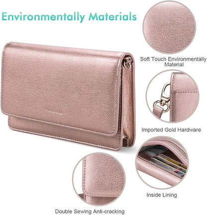 nuoku Women Small Crossbody Bag Cellphone Purse Wallet with RFID Card Slots 2 Straps Wristlet