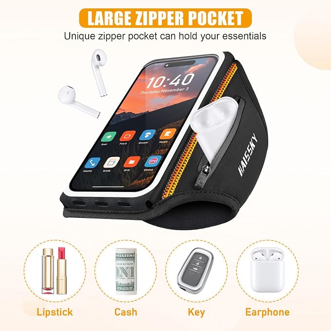 Running Armband for iPhone 15/14/13 Pro/Plus & Galaxy S20/S10, 3D Design Cell Phone Armband with Earphone Pouch Card Slot & Key Pockets, Water Resistant Sports Phone Holder Up to 6.9" Devices