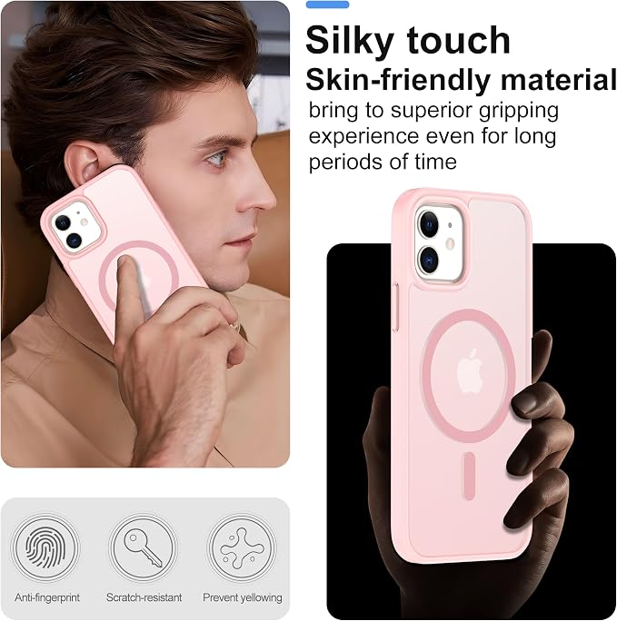 Pilaru for iPhone 12 mini Case & 13 mini Case [Compatible with Magsafe] Translucent Matte Magnetic Case,SlimThin Shockproof Military Grade Drop Protection Coverfor 12 mini/13 mini-Pink