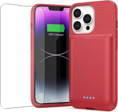 Feob Battery Case for iPhone 13/13 Pro/14,[2025 Upgraded] 7500 mAh Ultra-Slim Portable Extended Charger Cover for iPhone 13/13 Pro/14 Charging Case (6.1 Inch)-Red