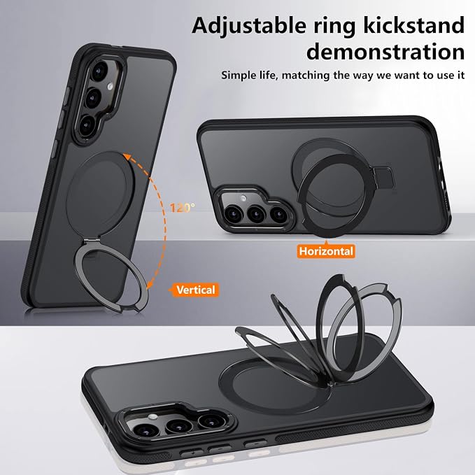 for Samsung Galaxy S24 Plus Case, Magnetic Adjustable Ring Stand [Fit for Magsafe], [Military-Grade Shockproof Protection] Phone Case with Kickstand&Ring Holder (Black)