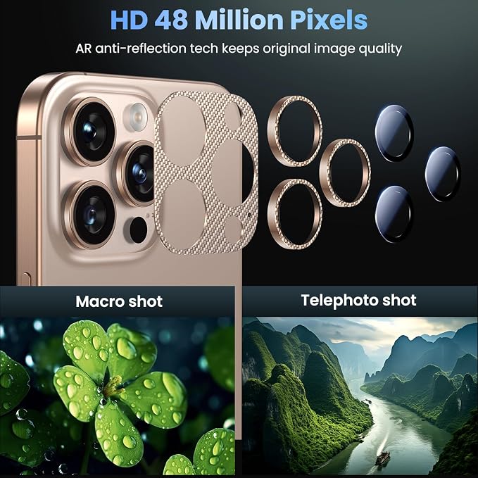 Uyiton for iPhone-16-Pro-Max/16-Pro/iPhone-14-Pro-Max/14-Pro Camera Lens-Protector: [Kevlar Weave Design][Strong Adsorption][Ultra-Thin] Metal Tempered Glass Rear Camera Screen Cover - Kevlar Gold