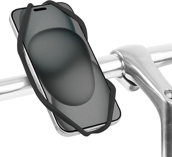 Bone Bike Tie 5, Bike Cell Phone Mount for Handlebar, Scratch-Free Silicone Holder with Anti-Slip & Shock-Absorbing Design, Cycling Phone Holder Compatible with Most Smartphones (Black - Handlebar)
