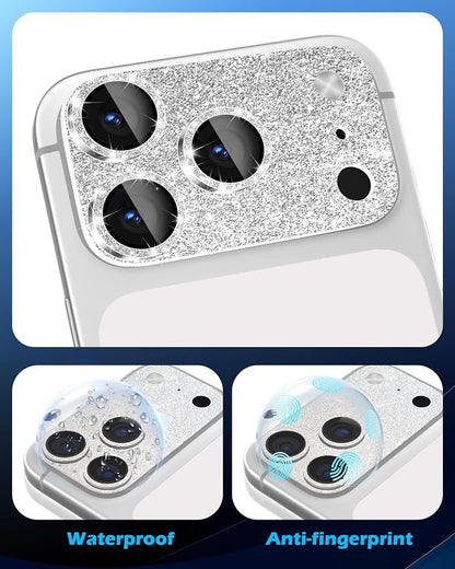 imluckies Compatible with iPhone 17 Pro Max Camera Lens Protector Bling, Ultra HD Tempered Glass Shiny Diamond Camera Plate Sparkle Screen Protection, 9H Anti-Scratch & Easy Install, Glitter Sliver