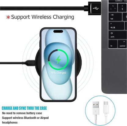 Battery Case for iPhone 15 Plus, Full Encircle 12000mAh High Capacity Rechargeable Portable Charger Case Extended Battery Pack for iPhone 15 Plus (6.7 inch) Wireless Charging Case with Carplay-Black