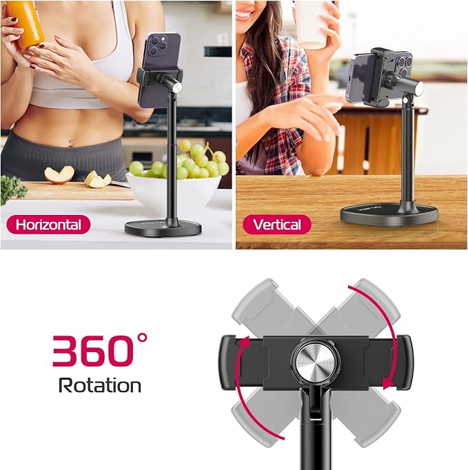 ULANZI Cell Phone Stand Mount for Desk, Vijim HP004 Adjustable Height & Angle Phone Holder, 360 Degree Rotating Desktop Phone Stand Compatible with iPhone, Samsung and All Phones