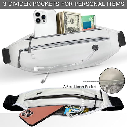 Running belt for Women &Men,Adjustable Exercise Waist Pack Reflective Running Belt for Sports Workout Cycling Hiking, Casual Hands-Free Wallets Phone Bag Fits All Phones (white)