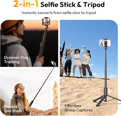 ULANZI Phone Tripod, SK27 61" Extendable Selfie Stick for iPhone, 2 in 1 Adjustable Tripod with Bluetooth Remote Cold Shoe Mount, Portable Phone Stand Lightweight for Travel Photo Video Stream Vlog