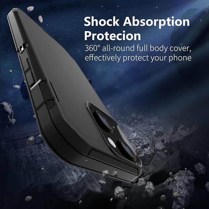 Sansunto for iPhone 16e Case, Protective Cover for 13, 14, 15, 16E 6.1", Heavy Duty Shockproof Drop Proof 3 in 1 Silicone Rubber Cover, Rugged Hybrid Durable Phone Cases for Men & Women (Black)