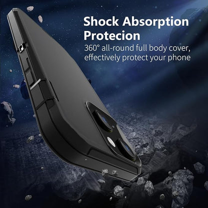Sansunto for iPhone 16e Case, Protective Cover for 13, 14, 15, 16E 6.1", Heavy Duty Shockproof Drop Proof 3 in 1 Silicone Rubber Cover, Rugged Hybrid Durable Phone Cases for Men & Women (Black)