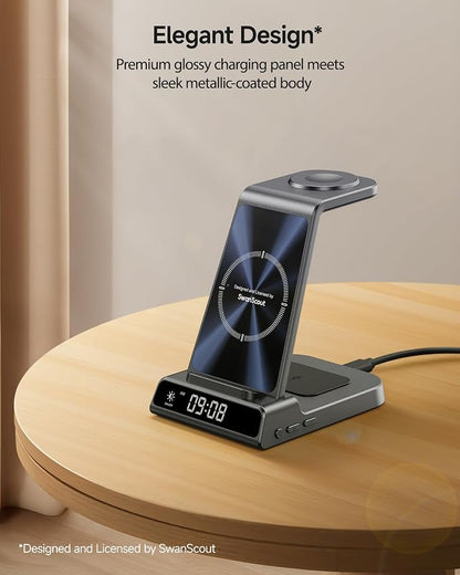 Wireless Charger for iPhone 17, 3 in 1 Charging Station for Apple Watch Watch 11/10/9/8/7/6, Ultra 3/SE 3, for iPhone 17/16/15/14/13/12/11/X Series, for Air Pods 4/Pro 3 (No Adapter) (Tech Grey)