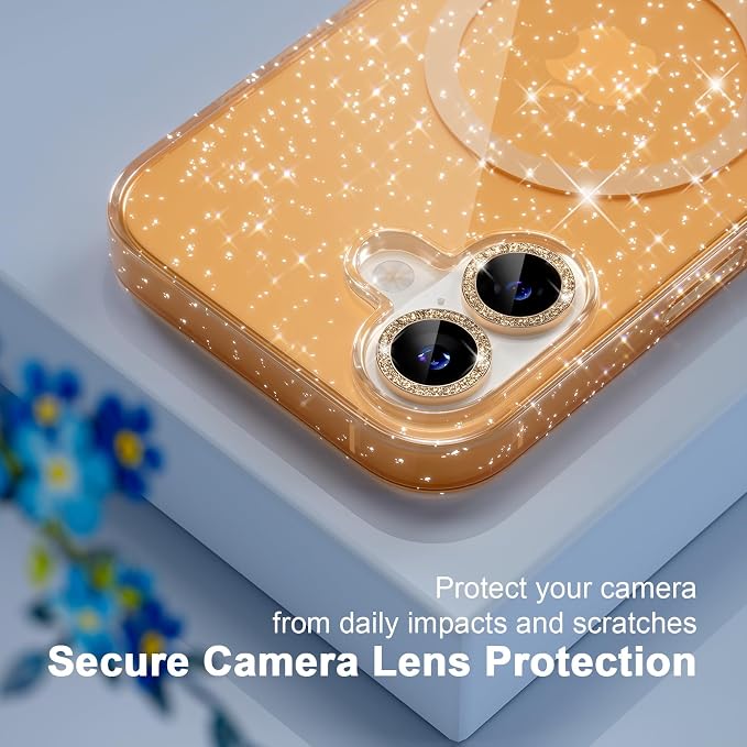 Choiche Magnetic for iPhone 17 Case Compatible with MagSafe, Women Cute Glitter Sparkly Phone Case with Diamond Camera Lens Protectors, Military-Grade Drop Protection 6.3" (Gold)