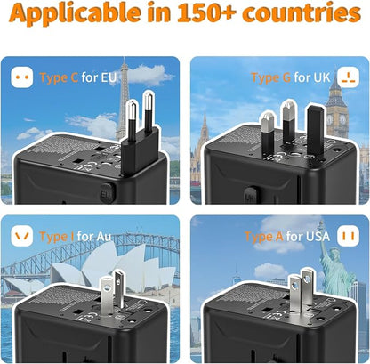 CC Store Universal Travel Adapter,European Travel Plug Adapter with 3 USB-C(35W) ＆ 2 USB-A Ports(Not a Voltage Converter) – for USA, UK, EU, AU ＆ 224+ Countries Black