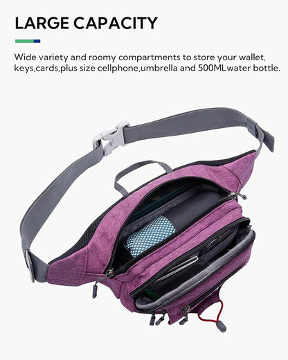 WATERFLY Large Fanny Pack Waist Bag: Multipocket Woman Man Waist Pack Runner Hip Pouch Purse Belt Bag Water Resistant Bum Bag Fit All Phones for Walking Jogging Running Cycling Travelling Hiking