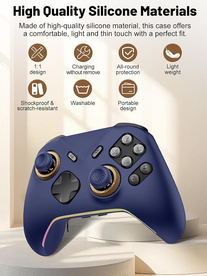 Silicone Protective Case for Flydigi Vader 5 Pro Wireless Controller, Full-Body Protective Cover with Precise Cutout, Shockproof Dustproof Protector Sleeve & Scratch-Resistant Sleeve (Blue)