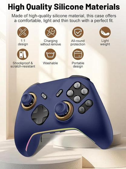 Silicone Protective Case for Flydigi Vader 5 Pro Wireless Controller, Full-Body Protective Cover with Precise Cutout, Shockproof Dustproof Protector Sleeve & Scratch-Resistant Sleeve (Blue)