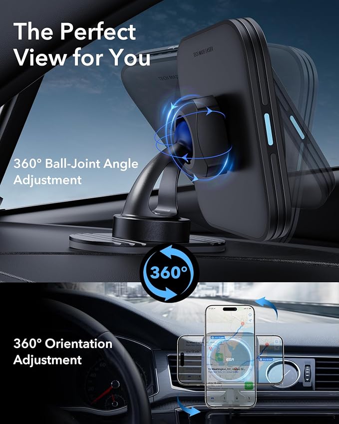 ESR for MagSafe Car Mount Charger, 15W Magnetic Wireless Car Charger, for MagSafe Phone Charging, Air Vent Phone Holder for iPhone 17e/17-12, Samsung Galaxy S26/S25, with 36W QC 3.0 Fast Charging
