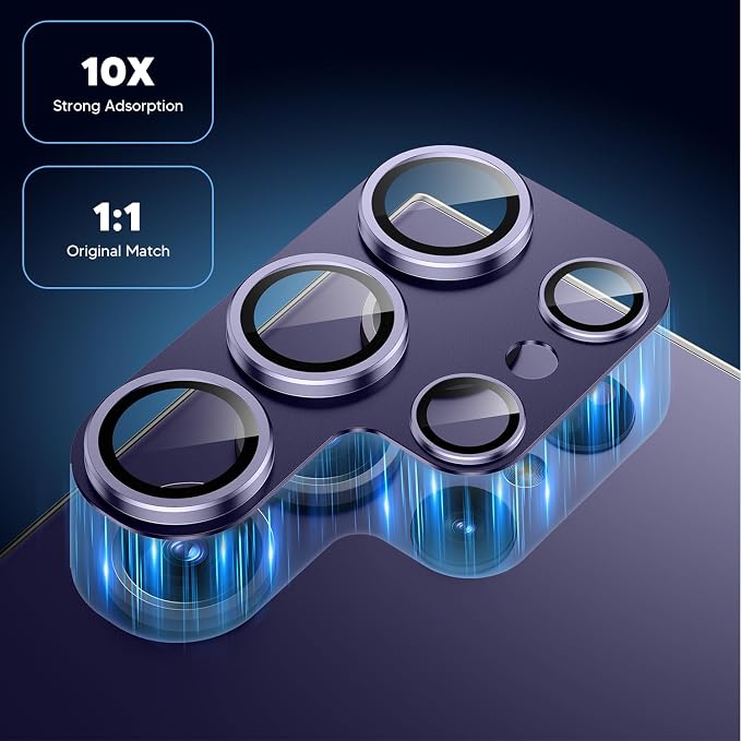 for Samsung Galaxy S24 Ultra Camera Lens Protector, [Full Protection] [Powerful Strength Adsorption] Matte Alloy Metal Ring Glass Camera Screen Protector for Galaxy S24 Ultra,Violet+Violet