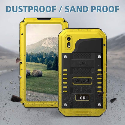 Mitywah Waterproof Case for iPhone XR, Heavy Duty Shockproof Case with Built-in Screen Protector, Full Body Underwater Protective Metal Case 6.1 inch, Yellow
