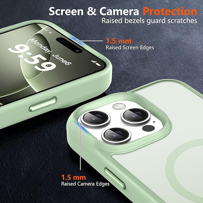 MOCCA Strong Magnetic for iPhone 16 Pro Max Phone Case, [Compatible with Magsafe][16FT Mil-Grade Drop Protection] Slim Translucent Matte Protective Cover Case for iPhone 16 Pro Max Case, Light Green