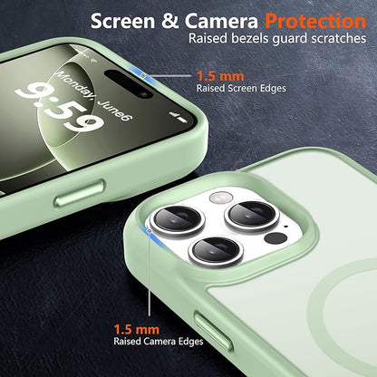 MOCCA Strong Magnetic for iPhone 16 Pro Max Phone Case, [Compatible with Magsafe][16FT Mil-Grade Drop Protection] Slim Translucent Matte Protective Cover Case for iPhone 16 Pro Max Case, Light Green