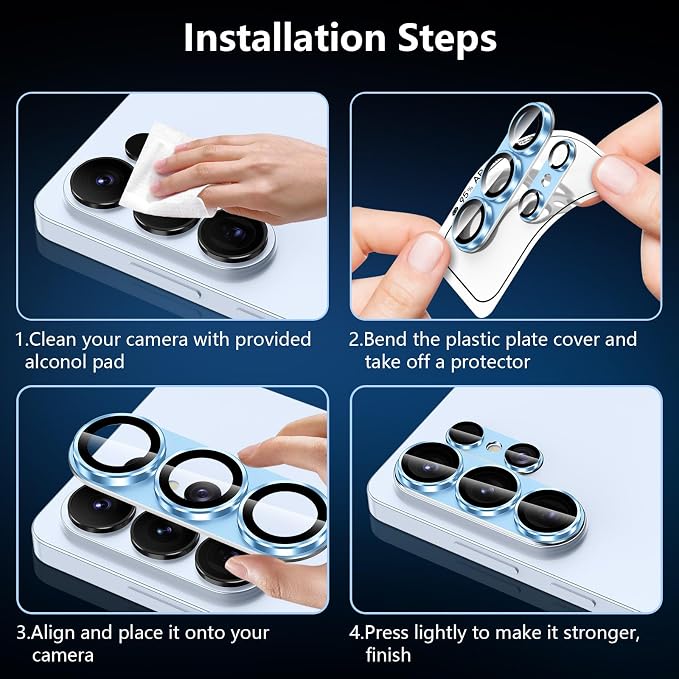 for Samsung Galaxy S26 Ultra Camera Lens Protector, Electroplated Matte Back with 9H Tempered Glass Lens Protector, [Strong Adsorption] [Case-Friendly] Metal Ring HD Clear Lens Cover, Blue