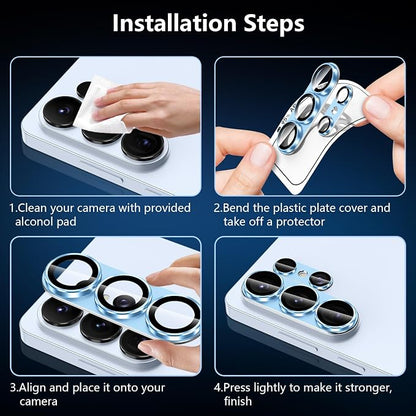 for Samsung Galaxy S26 Ultra Camera Lens Protector, Electroplated Matte Back with 9H Tempered Glass Lens Protector, [Strong Adsorption] [Case-Friendly] Metal Ring HD Clear Lens Cover, Blue