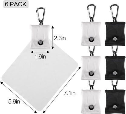 Vemiss 6 Pack Microfiber Glasses Cleaning Cloth, Wipes Lens Eyeglasses & Screens - Reusable, Portable with Keychain & Pouch - Sunglasses, Jewelry, Phone Cleaner Cloth (Black+Grey)