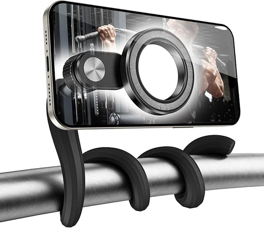ICARMOUNT Flexible Gym Phone Holder for Peloton Treadmill Spin Bike - Gooseneck Magnetic Phone Mount for iPhone MagSafe Samsung, Wrap Around Phone Stand for Stroller/Desk/Shopping/Women Men Gym Gifts