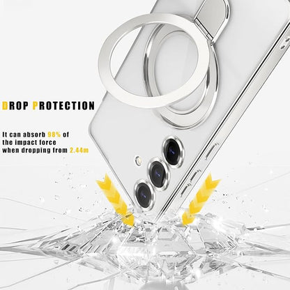 Magnetic Ring Case for Samsung Galaxy S24 Plus Case Kickstand Compatible with MagSafe Built-in Camera Lens Protector Shockproof Phone Case for Samsung S24Plus - Silver