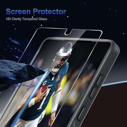 for Samsung Galaxy S25 Ultra Case with Screen Protector+Lanyard Wrist Strap,Magnetic Translucent Matte Rugged Slim Phone Cover Built in Invisible Kickstand [Fit for MagSafe],2025 Black