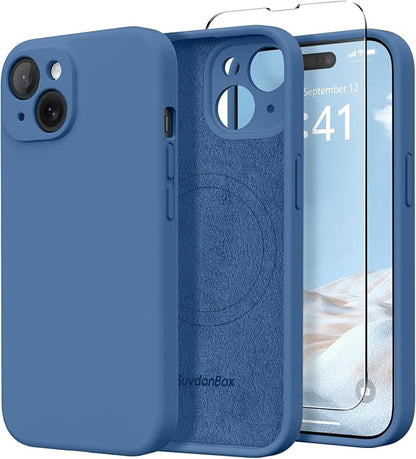 Magnetic for iPhone 14 Case, Compatible with MagSafe, [Full Camera Protection][Screen Protector] Silicone Shockproof Protective Phone Case for iPhone 14 6.1 inch, Lake Blue