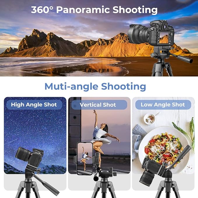 UBeesize 54'' Camera Tripod, Phone Tripods for iPhone with Bag, Travel Tripode Stand with Remote Compatible with iPhone 17/1615/14/13/12/11, Android Phones, Cameras, DSLR and Gopro