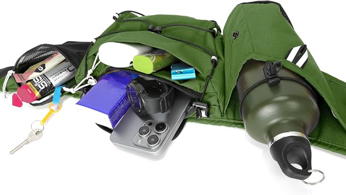INOXTO Slim Running Belt Fanny Pack for Women and Men Sports Waist Bag Pack for Running Walking Cycling Hiking Reflective Running Pouch Belt for All Phones(Army green)