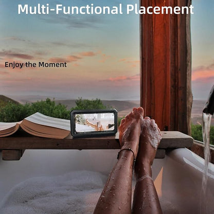 Shower Phone Holder Waterproof,480° Rotation Adjustable Wall Mount Shower Phone Case with Anti-Fog Touch Screen for Bathroom Tub Kitchen Mirror,Up to 6.8 in (Black)