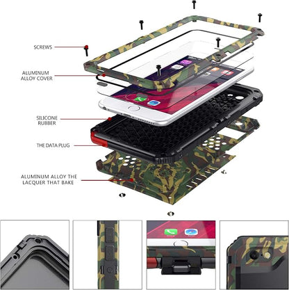 Beasyjoy for iPhone SE 2022/2020, for iPhone 7/8 Case Waterproof, Metal Heavy Duty Case with Screen Protector, Full Body Protective Military Grade Shockproof Dropproof Tough Cover, Camo